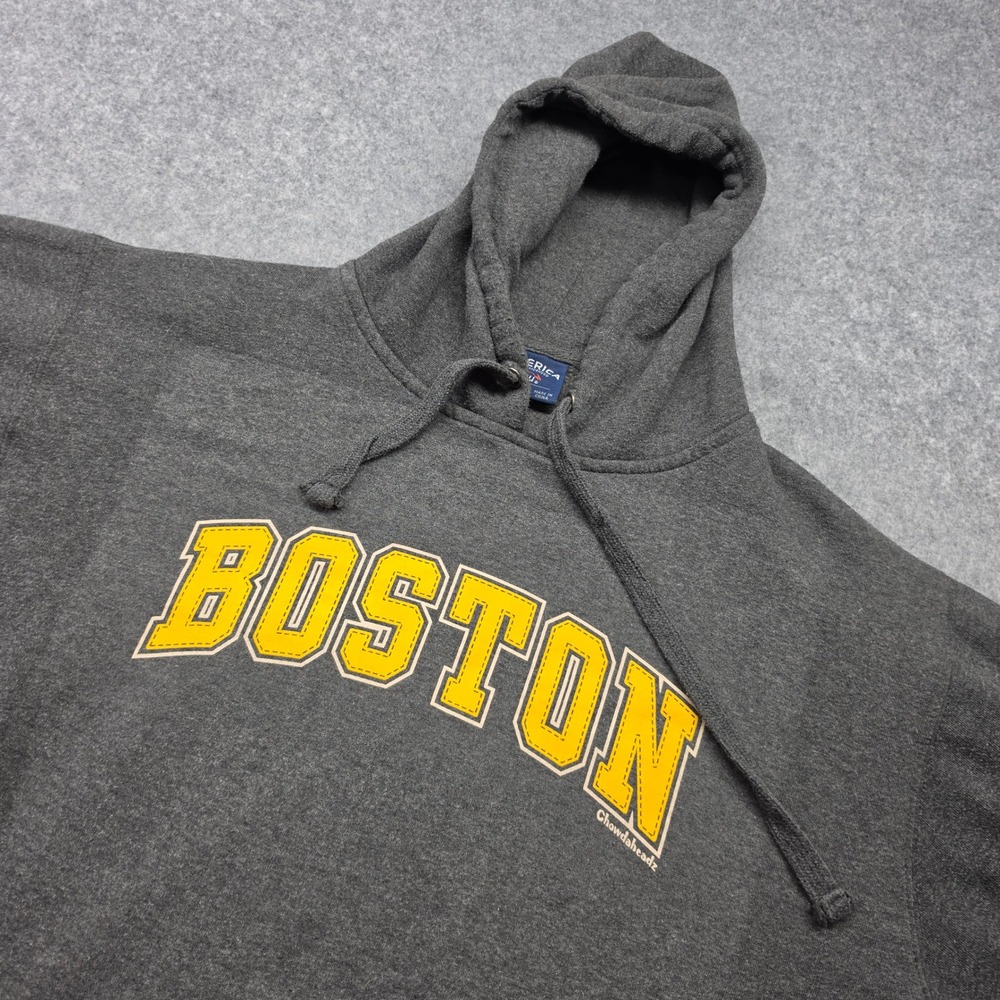 J America Huzu Boston Hoodie Mens XL Gray Beverage Pocket Bottle Opener Sweat
